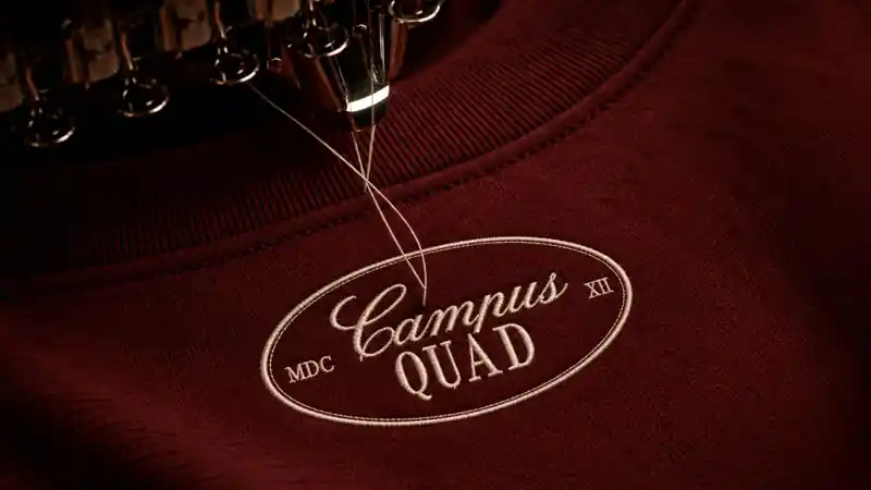 Campus Quad embroidered burgundy fabric detail